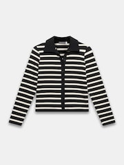 Mint Velvet Black Cotton Striped Polo Shirt - Image 7 of 8