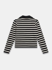 Mint Velvet Black Cotton Striped Polo Shirt - Image 8 of 8