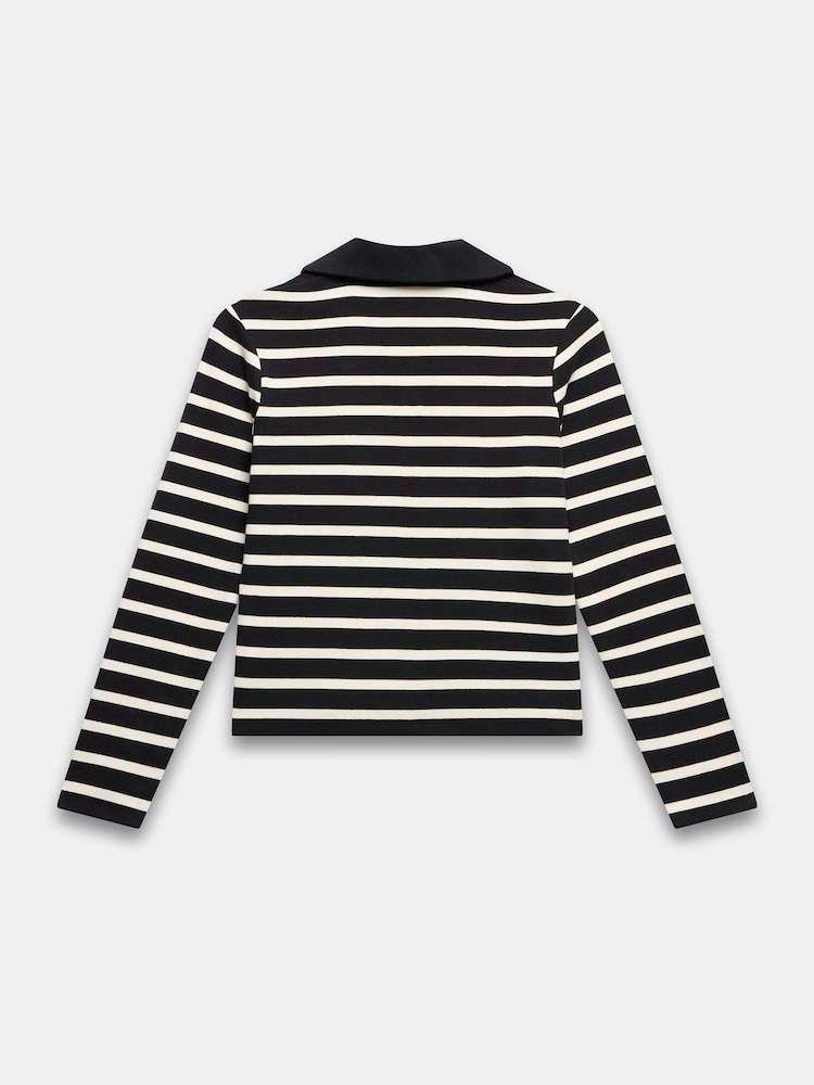 Mint Velvet Black Cotton Striped Polo Shirt - Image 8 of 8
