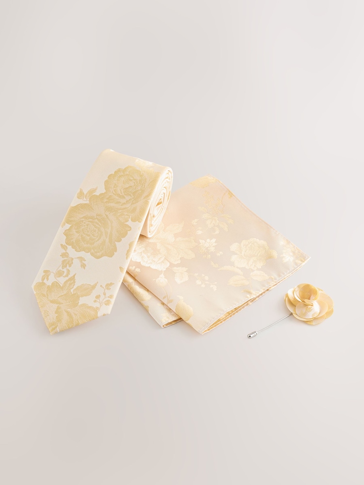 Yellow Tie Pocket Square and Pin Set - Image 1 of 4 Yellow Tie Pocket Square and Pin Set - Image 1 of 4