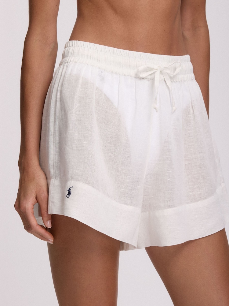 Polo Ralph Lauren White Cotton Linen Beachwear Boyfriend Short Cover-Up - Image 1 of 4