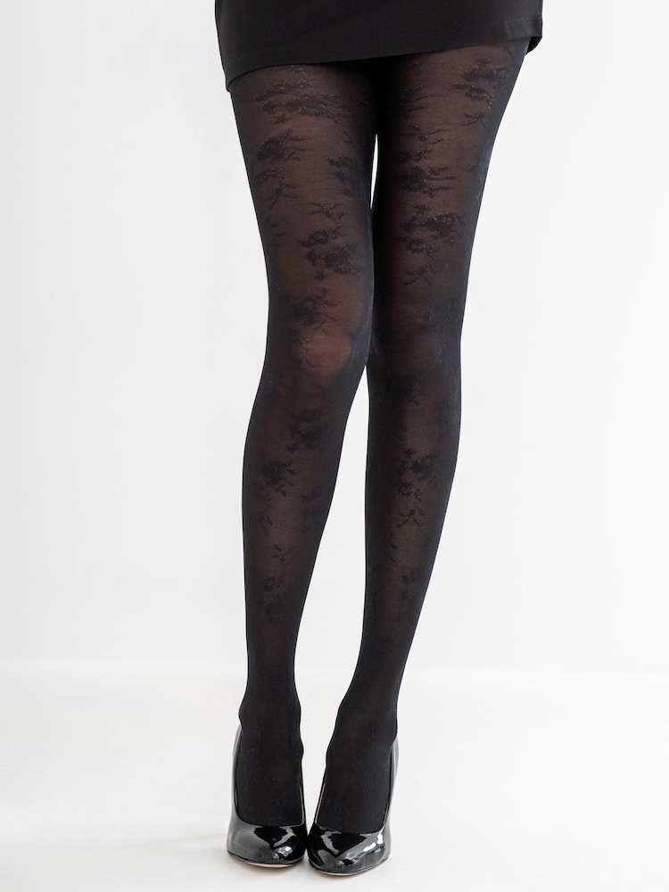 Pour Moi Black Floral Lace Tights - Image 2 of 3 Pour Moi Black Floral Lace Tights - Image 2 of 3