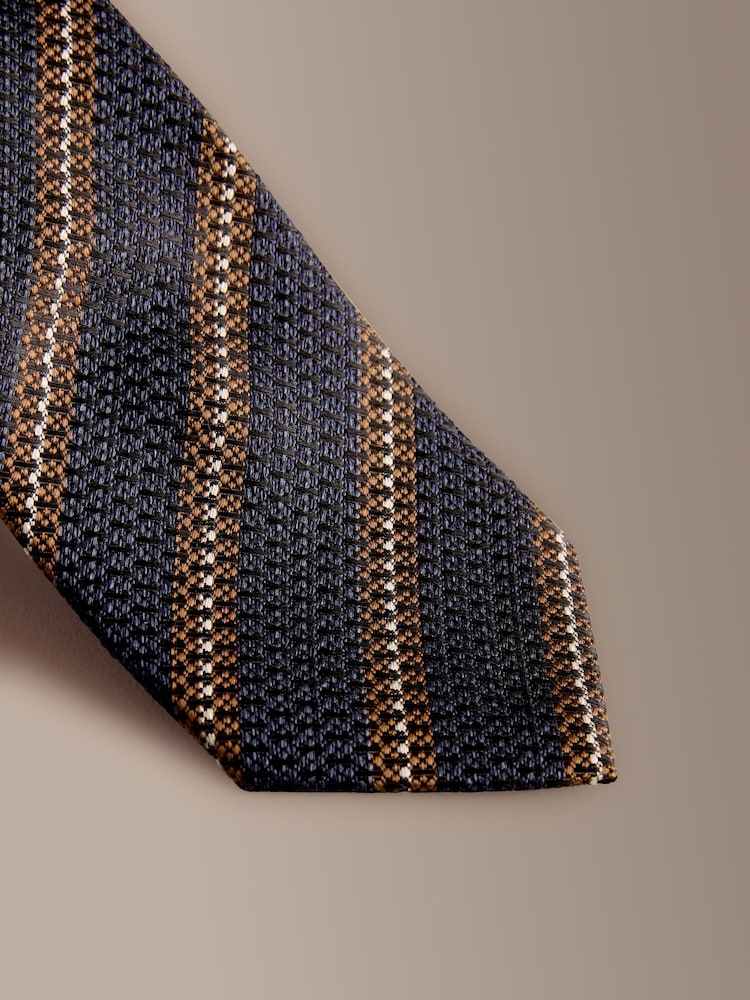Navy/Brown Signature Silk Tie - Image 2 of 3 Navy/Brown Signature Silk Tie - Image 2 of 3