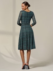 Jolie Moi Green 3/4 Sleeve Printed Mesh Dress - Image 2 of 7