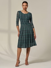 Jolie Moi Green 3/4 Sleeve Printed Mesh Dress - Image 3 of 7