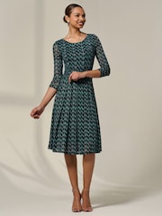 Jolie Moi Green 3/4 Sleeve Printed Mesh Dress - Image 5 of 7