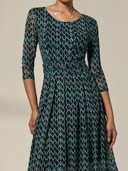 Jolie Moi Green 3/4 Sleeve Printed Mesh Dress - Image 6 of 7