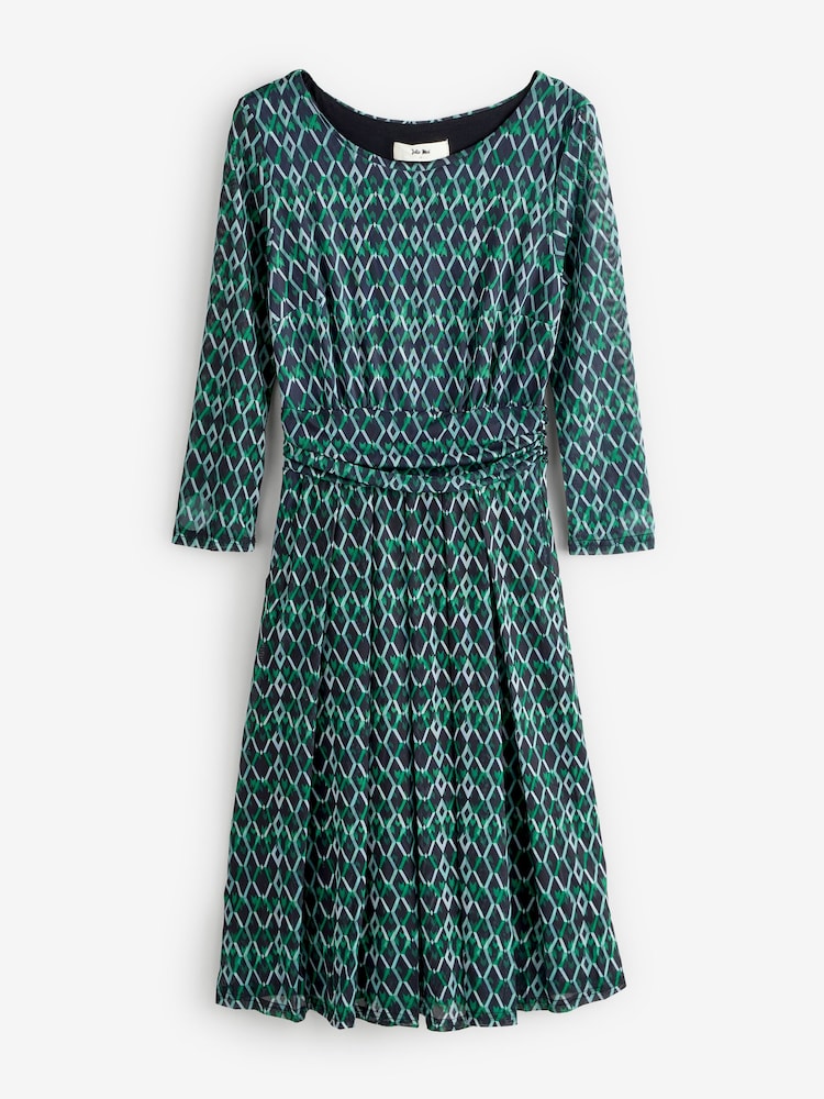 Jolie Moi Green 3/4 Sleeve Printed Mesh Dress - Image 7 of 7