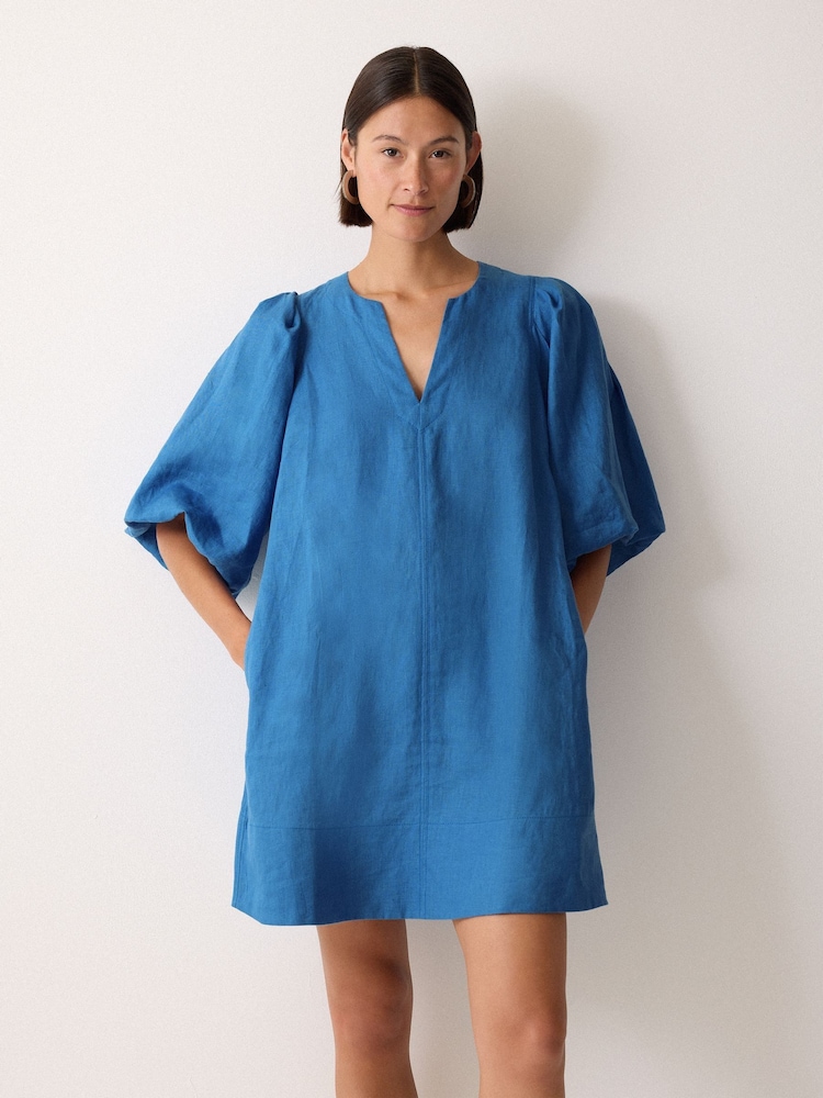 Jigsaw Blue Linen Puff Sleeve Mini Dress - Image 1 of 5 Jigsaw Blue Linen Puff Sleeve Mini Dress - Image 1 of 5