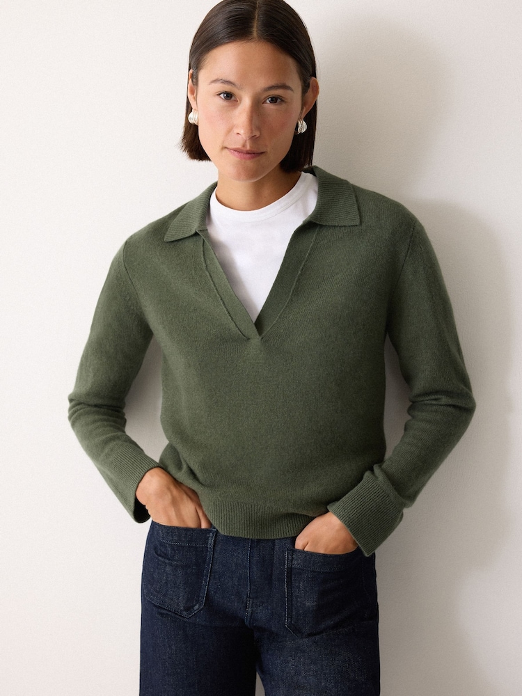 Jigsaw Green Wool Blend Collar Jumper - Image 1 of 5