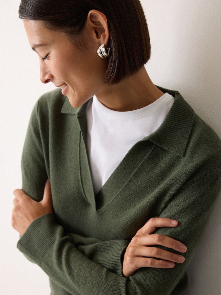 Jigsaw Green Wool Blend Collar Jumper - Image 2 of 5