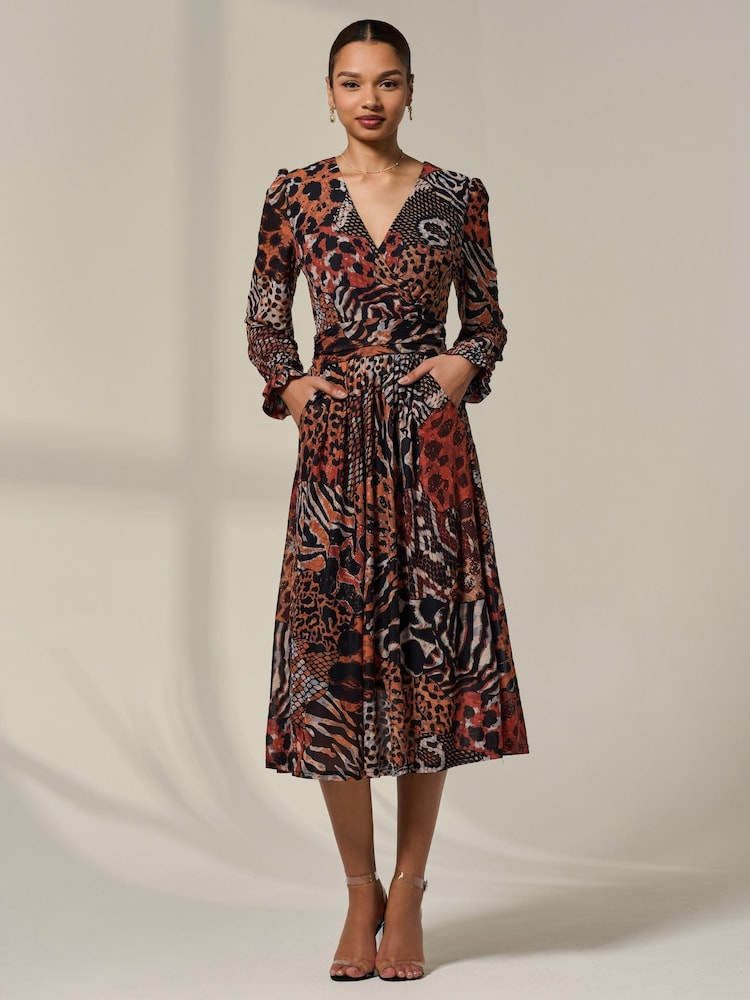 Jolie Moi Animal Mesh Long Ruffle Sleeve Midaxi Dress - Image 6 of 6 Jolie Moi Animal Mesh Long Ruffle Sleeve Midaxi Dress - Image 6 of 6