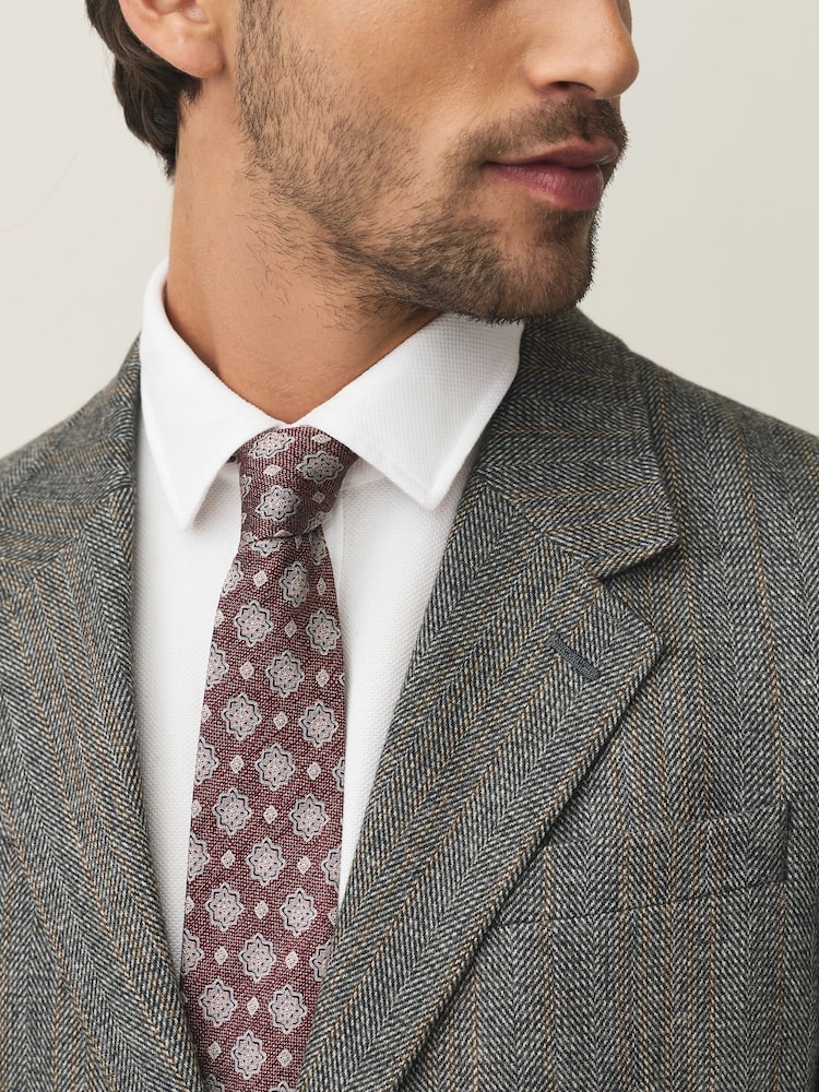 Brown Signature Silk Geometric Tie - Image 1 of 5