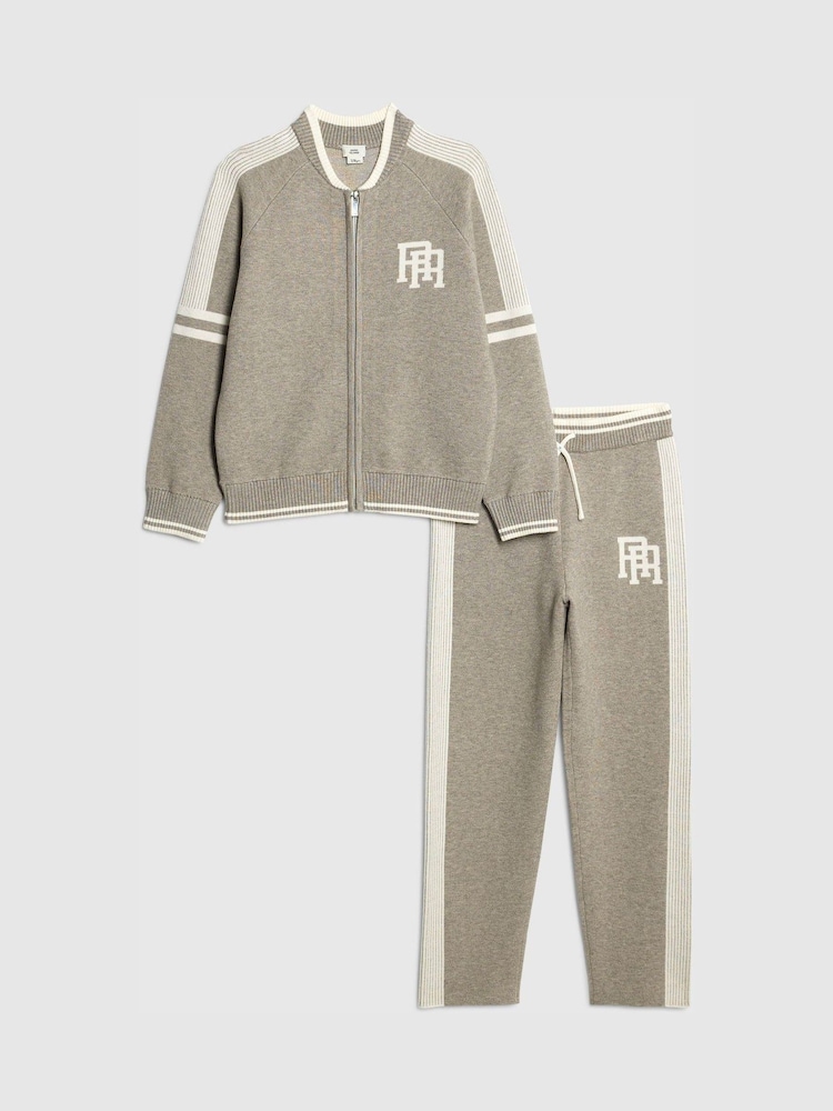 River Island Grey Baseball Top and Joggers Set - Image 1 of 5