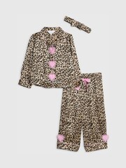 River Island Brown Leopard Heart Placket Pyjamas - Image 1 of 4