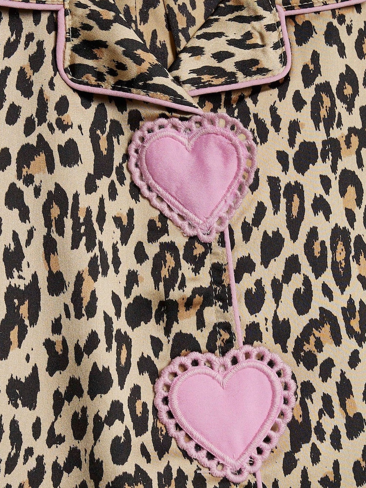 River Island Brown Leopard Heart Placket Pyjamas - Image 4 of 4