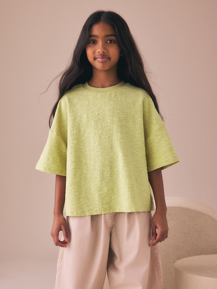 Green Textured Oversized Boxy T-Shirt (3-16yrs) - Image 1 of 8
