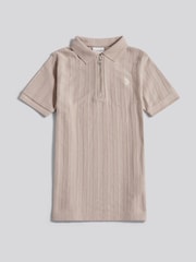 U.S. Polo Assn. Natural Vertical Stripe Texture Zip Polo Shirt - Image 1 of 3