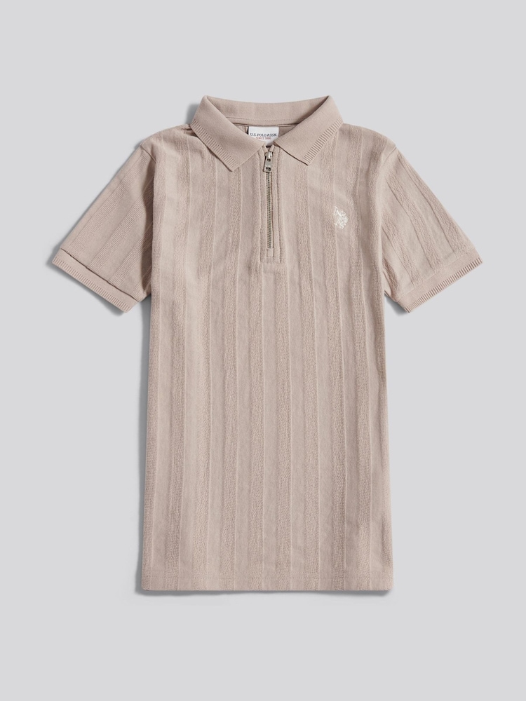 U.S. Polo Assn. Natural Vertical Stripe Texture Zip Polo Shirt - Image 1 of 3 U.S. Polo Assn. Natural Vertical Stripe Texture Zip Polo Shirt - Image 1 of 3