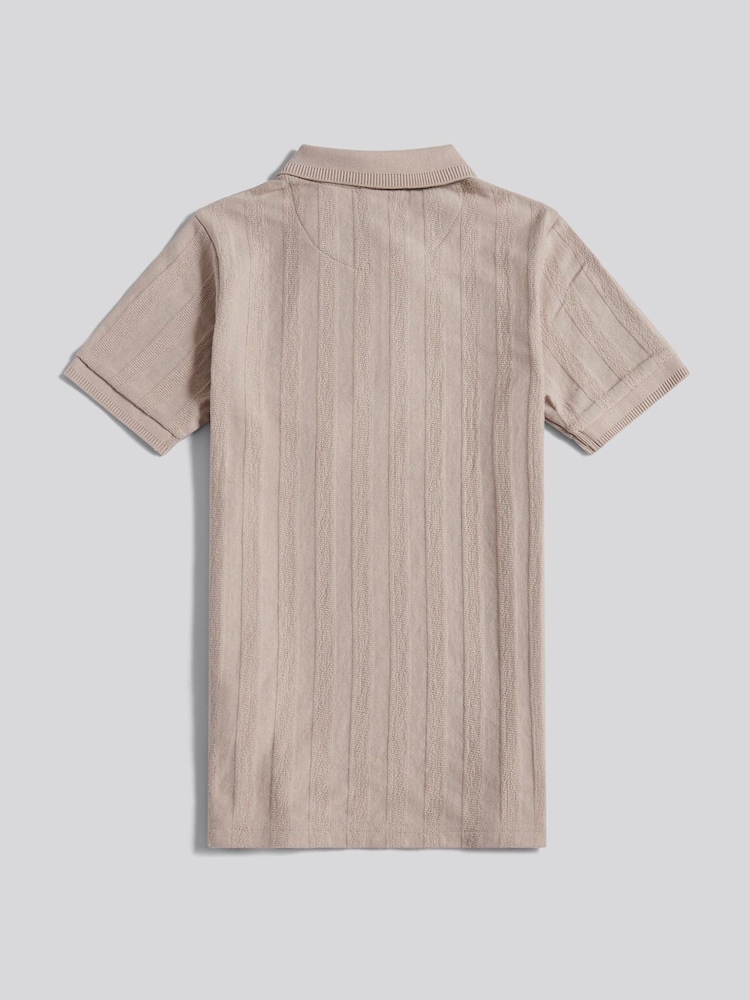 U.S. Polo Assn. Natural Vertical Stripe Texture Zip Polo Shirt - Image 2 of 3 U.S. Polo Assn. Natural Vertical Stripe Texture Zip Polo Shirt - Image 2 of 3