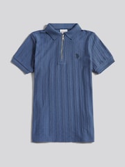 U.S. Polo Assn. Blue Vertical Stripe Texture Zip Polo Shirt - Image 1 of 3