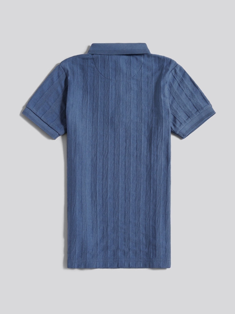 U.S. Polo Assn. Blue Vertical Stripe Texture Zip Polo Shirt - Image 2 of 3 U.S. Polo Assn. Blue Vertical Stripe Texture Zip Polo Shirt - Image 2 of 3