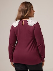 Yours Curve Brown Lace Collar Long Sleeve A-Line Top - Image 3 of 5