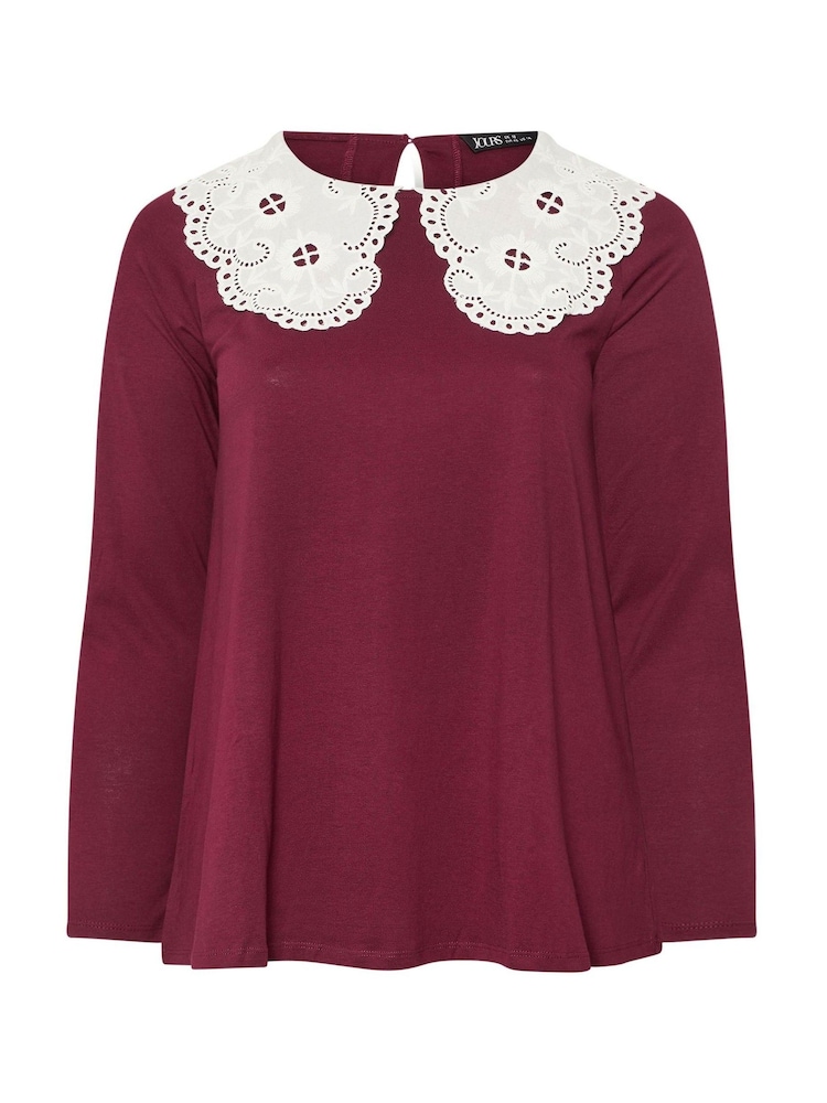 Yours Curve Brown Lace Collar Long Sleeve A-Line Top - Image 5 of 5