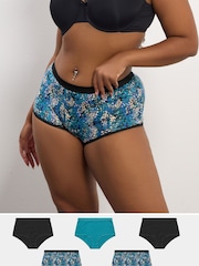 Yours Curve Blue 5 Pack Teal Snake Print  Full Briefs - Image 1 of 7