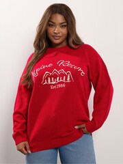 Yours Curve Red Embroidered Slogan Jumper - Image 2 of 6