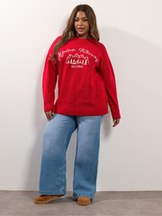 Yours Curve Red Embroidered Slogan Jumper - Image 3 of 6