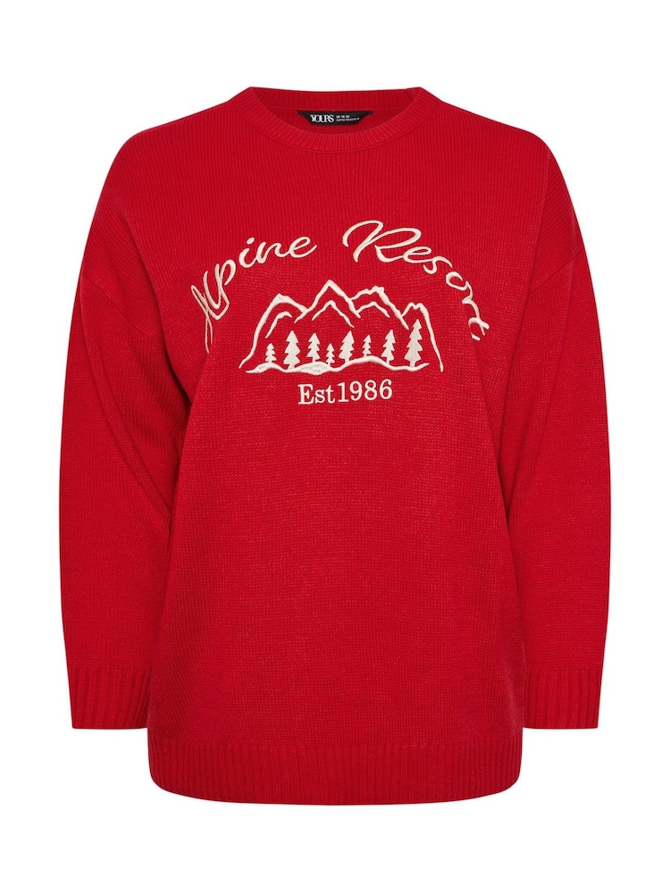 Yours Curve Red Embroidered Slogan Jumper - Image 6 of 6
