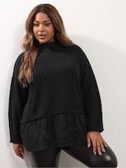 Yours Curve Black Lace Hem Jumper - Image 1 of 5