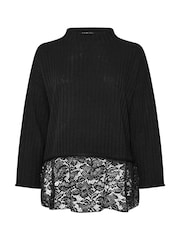 Yours Curve Black Lace Hem Jumper - Image 5 of 5