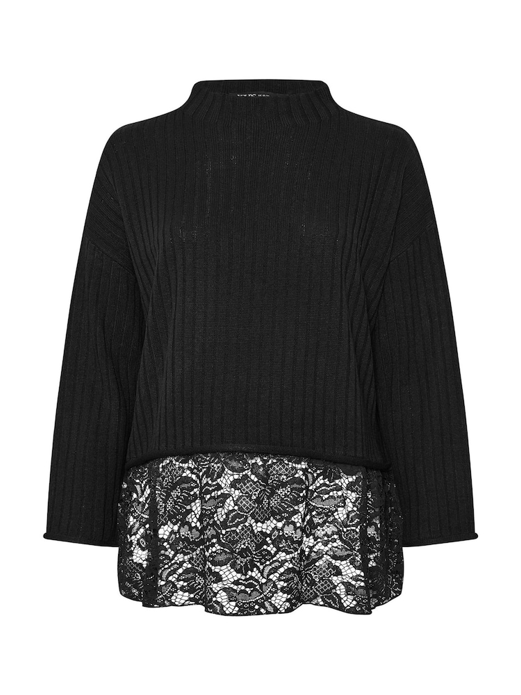Yours Curve Black Lace Hem Jumper - Image 5 of 5