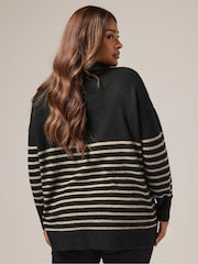 Yours Curve Black Button Through Neck Jumper - Image 3 of 5