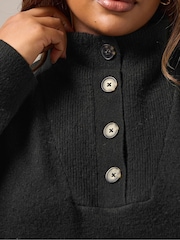 Yours Curve Black Button Through Neck Jumper - Image 4 of 5