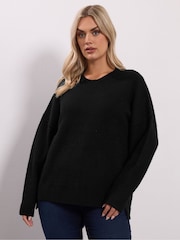 Preto - Yours Curve Drop Shoulder Seam Detail Jumper - Imagem 1 de 5