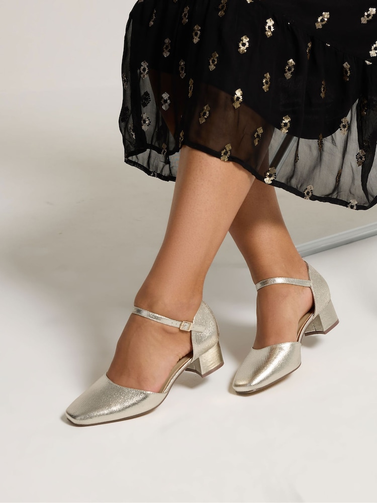 Yours Curve Gold Extra Wide Fit Two Part Mary Jane Shoes - Image 1 of 5
