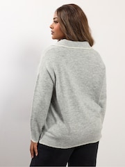 Yours Curve Grey Collared Tipped Jumper - Image 3 of 5