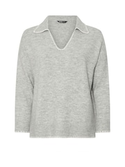 Yours Curve Grey Collared Tipped Jumper - Image 5 of 5