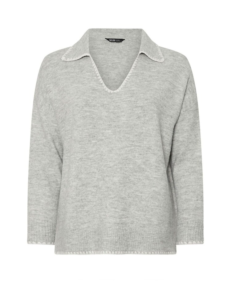Yours Curve Grey Collared Tipped Jumper - Image 5 of 5