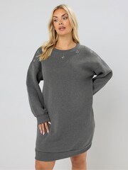 Yours Curve Grey Eyelet Sweatshirt Dress - Image 1 of 5