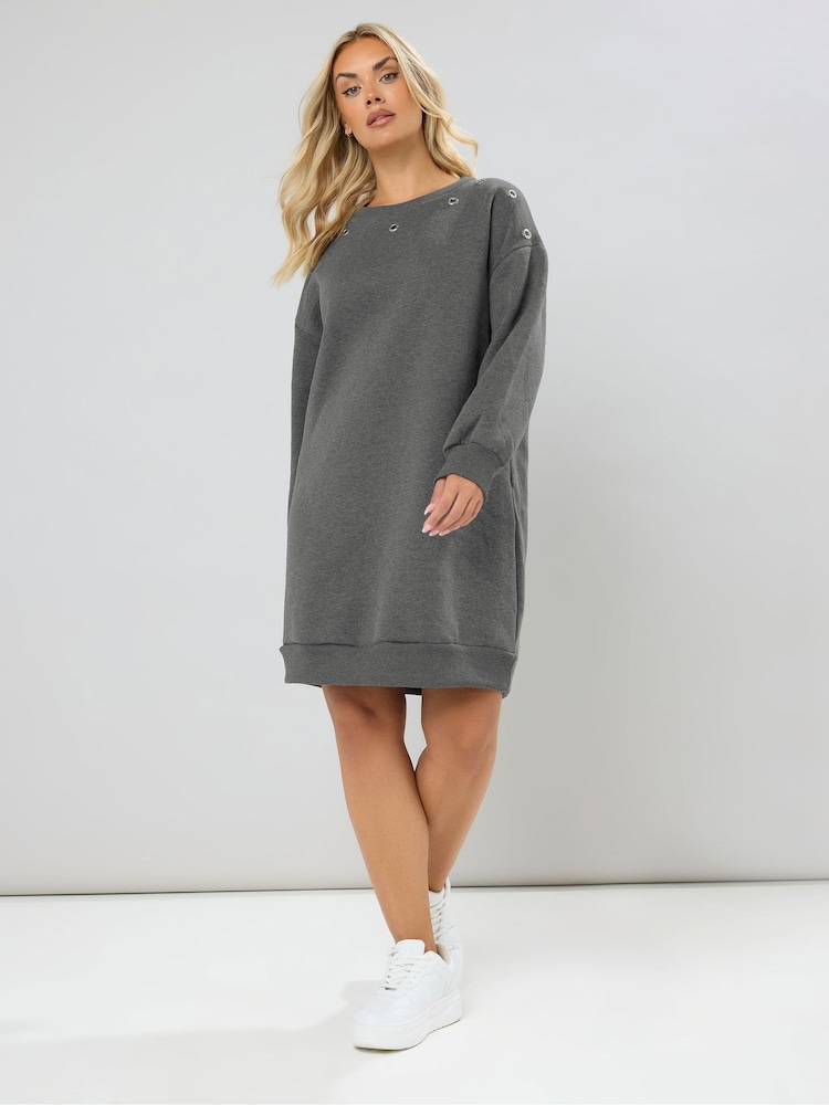 Yours Curve Grey Eyelet Sweatshirt Dress - Image 2 of 5