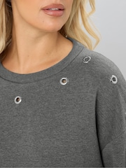 Yours Curve Grey Eyelet Sweatshirt Dress - Image 4 of 5