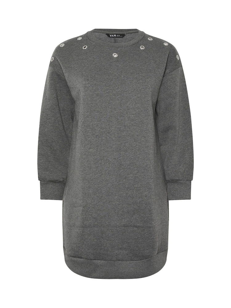 Yours Curve Grey Eyelet Sweatshirt Dress - Image 5 of 5