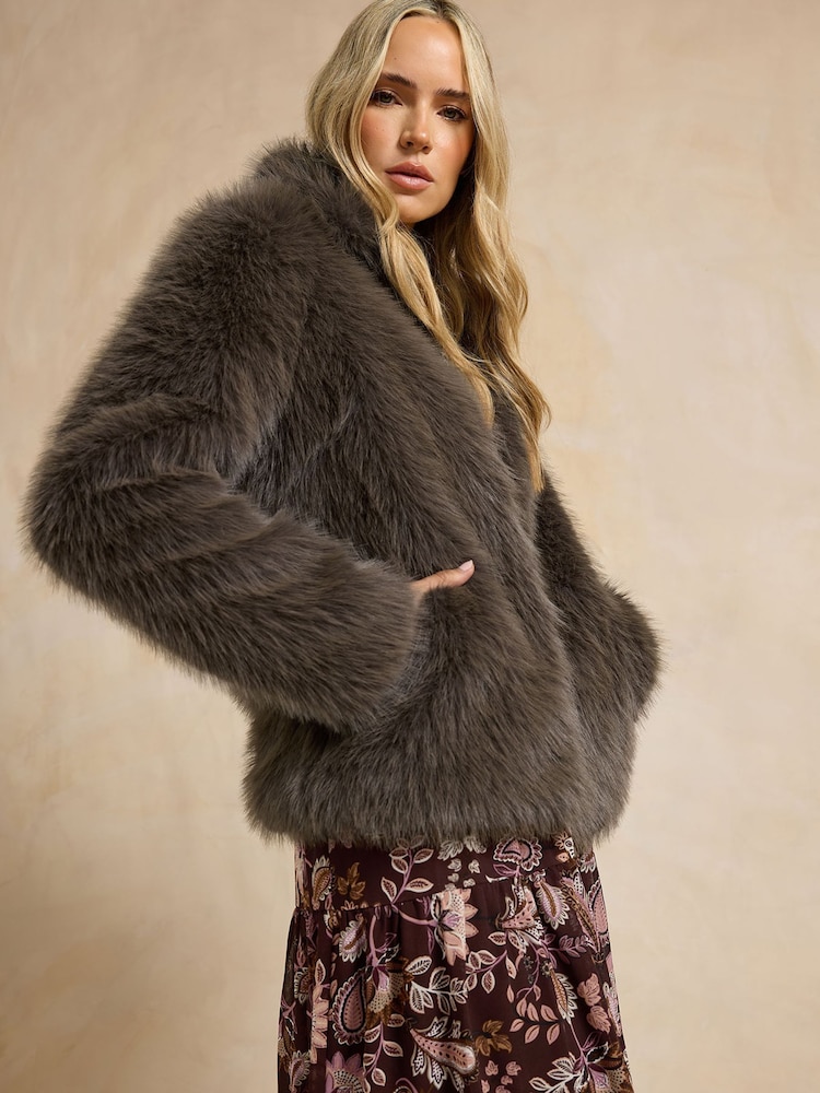 Long Tall Sally Brown Faux Fur Jacket - Image 2 of 5