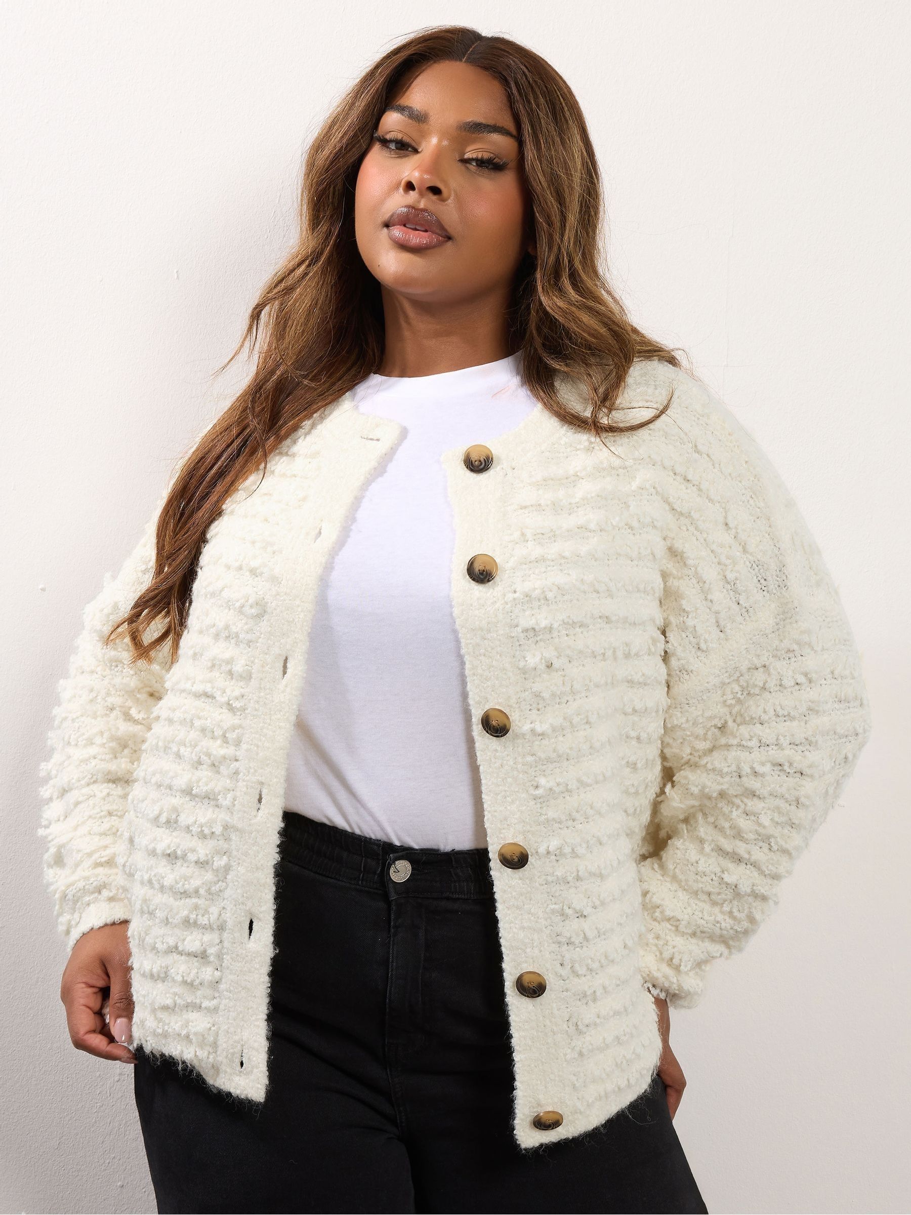 トップス N/C BOUCLE KNIT CARDIGAN Buy Yours Curve White Boucle Knit Chunky Cardigan from Next USA