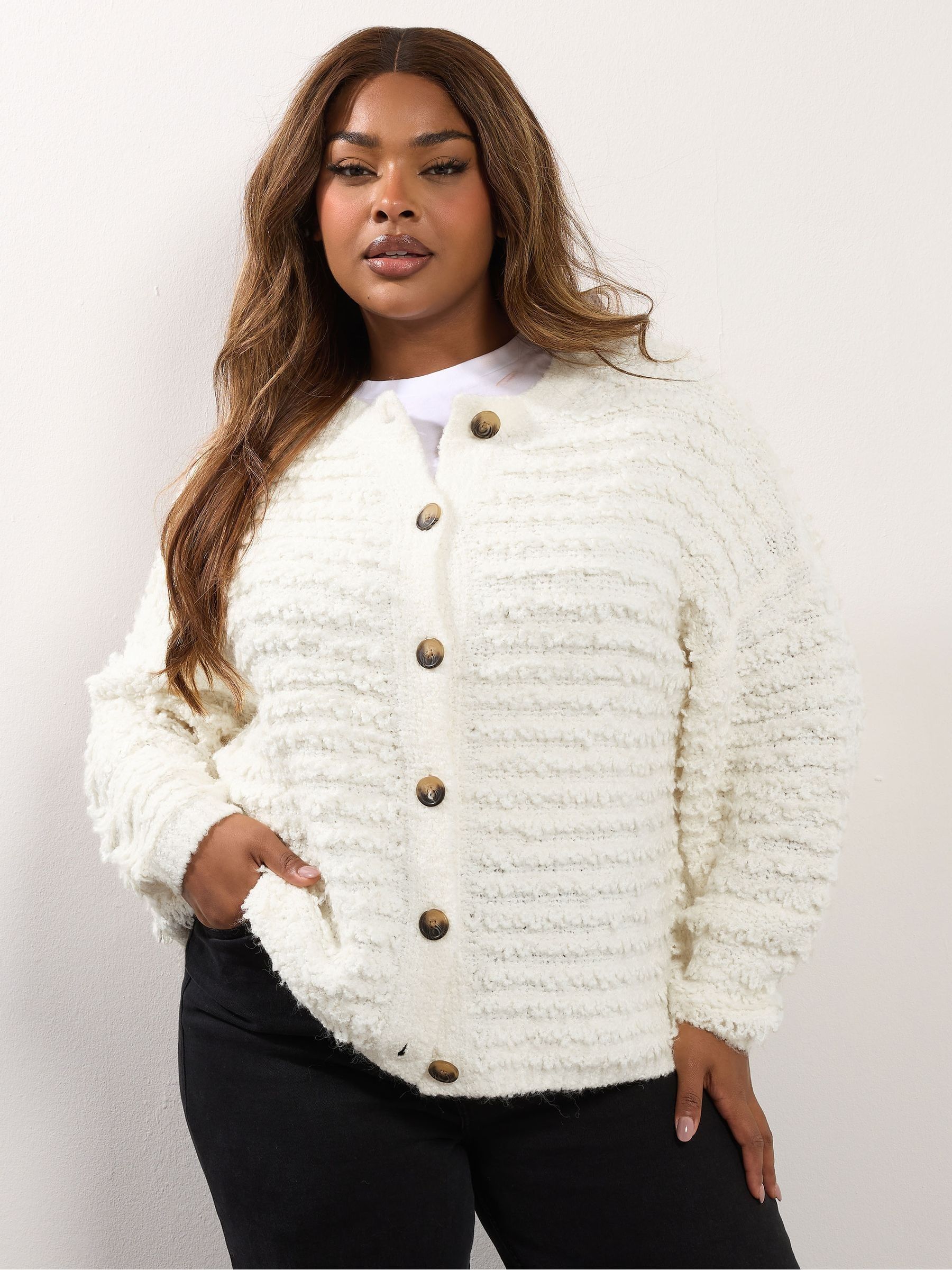 Buy Yours Curve White Boucle Knit Chunky Cardigan from Next USA