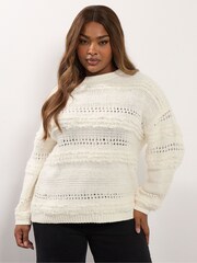 Yours Curve White Boucle Pointelle Knitted Jumper - Image 1 of 5